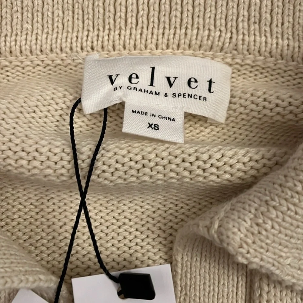 NWT Velvet Women's Lucie Henley Sweater in Cream and Green Stripe size xs